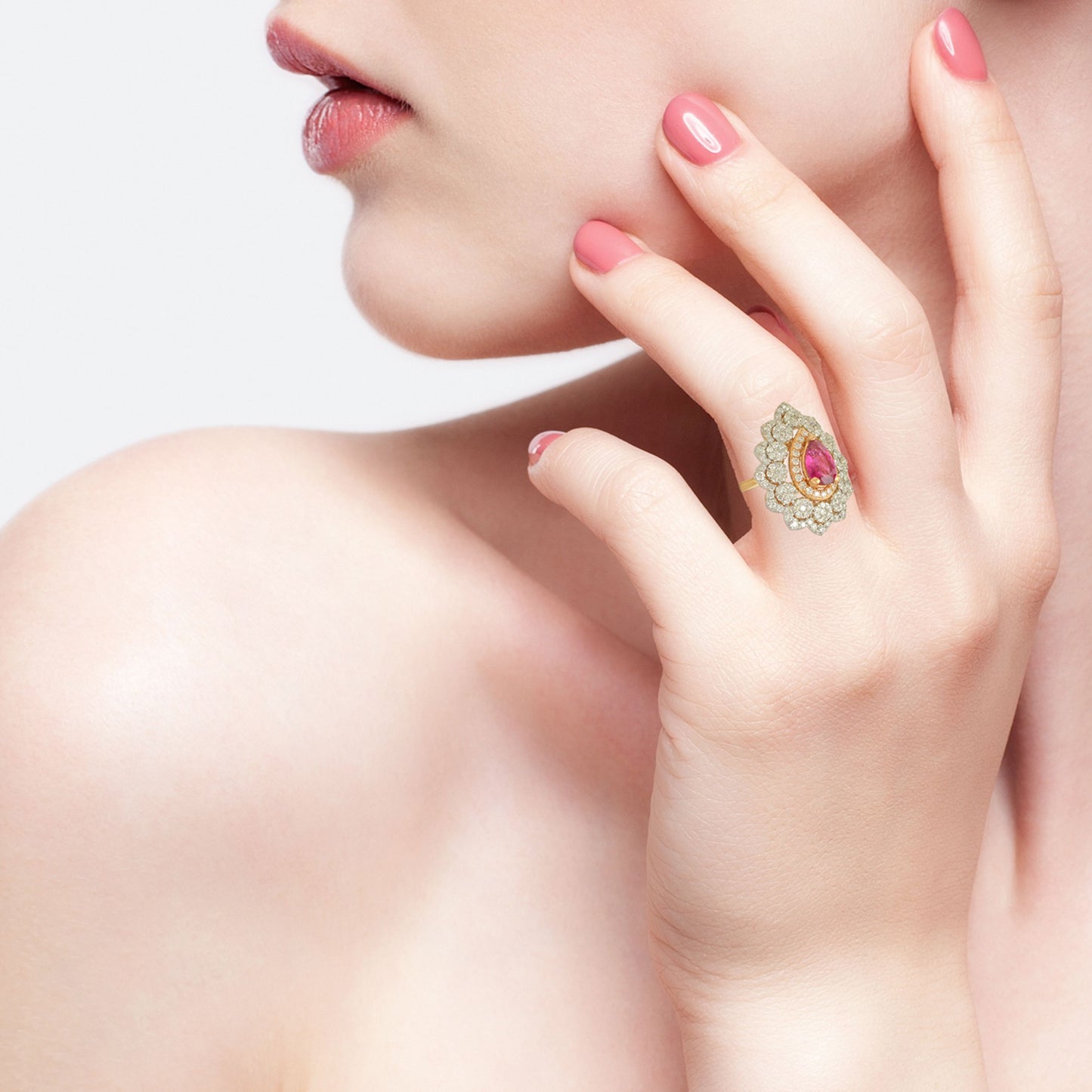 Solid 18 Kt Yellow Gold SI Clarity HI Color Diamond Pear Ruby Gemstone Ring Purchase Jewelry Online