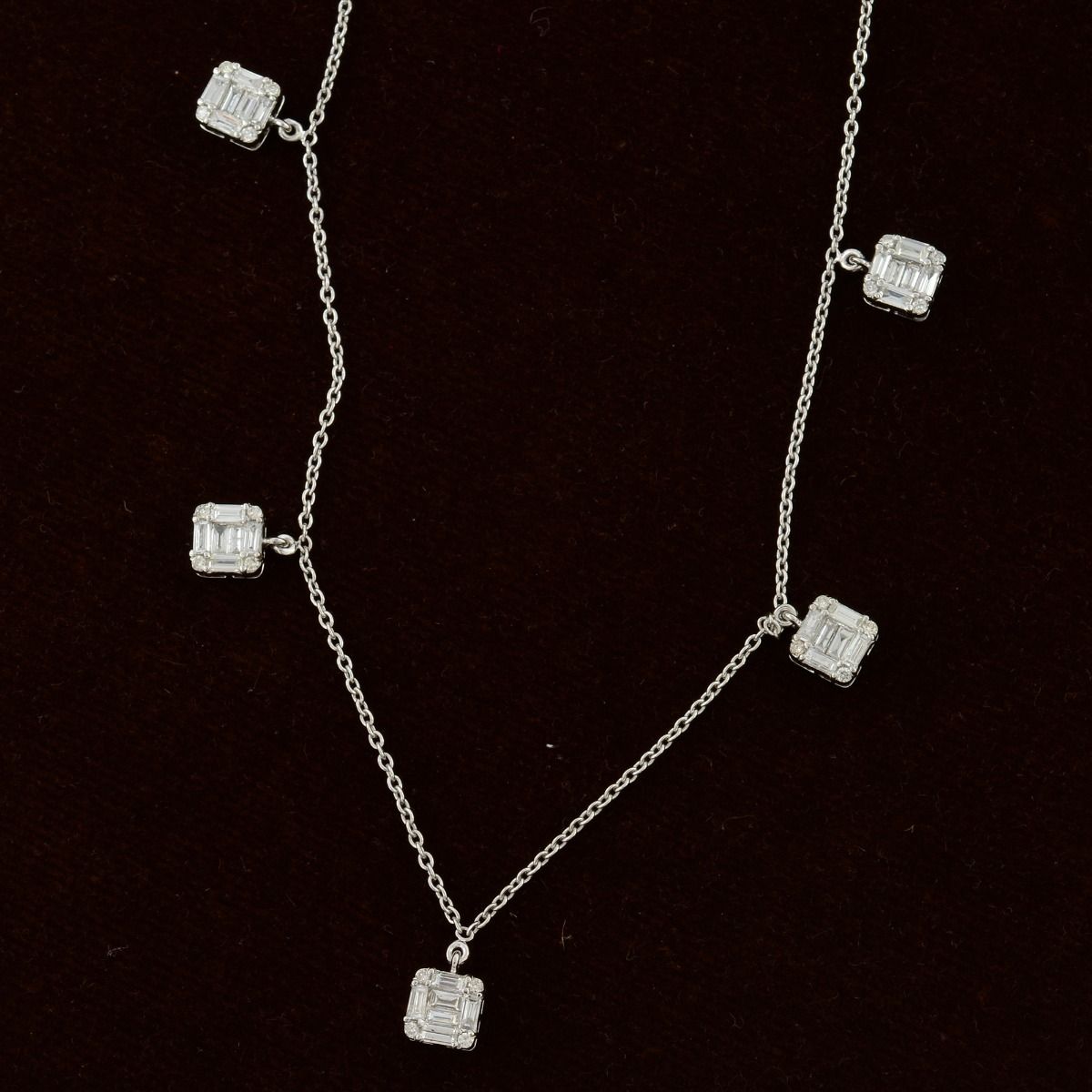 1.40 TCW Solid 18 Kt White Gold Baguette & Round SI Clarity HI Color Charm Diamond Necklace Chain