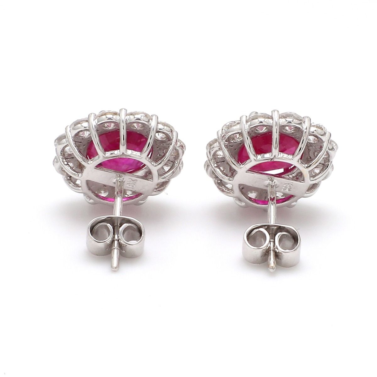 Real Ruby Solid 18 Kt White Gold SI Clarity HI Color Diamond Stud Earrings