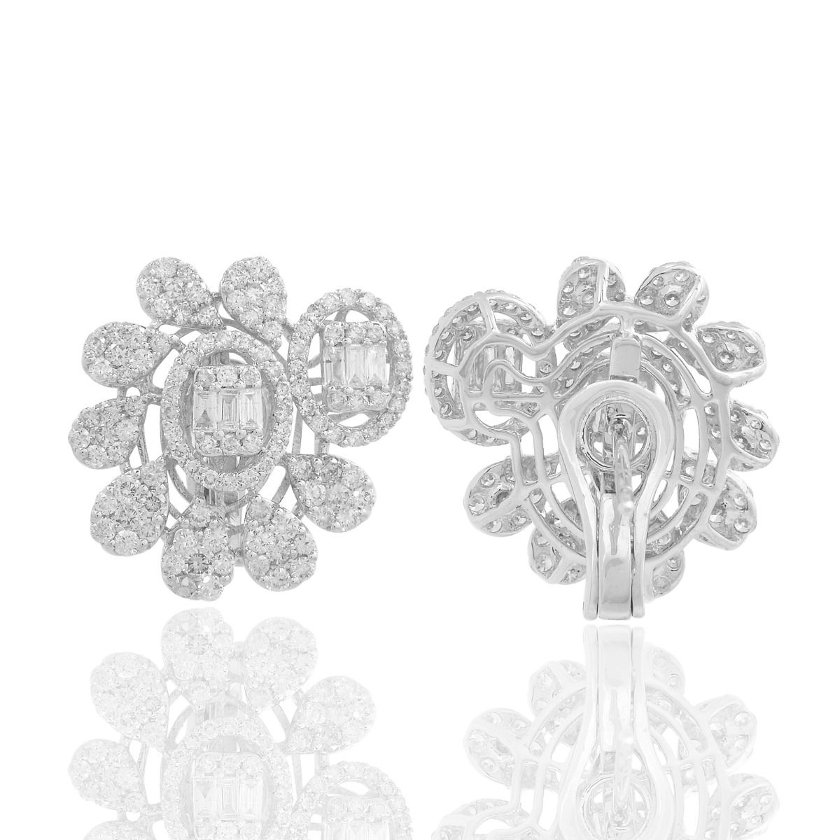 3.80 TCW Baguette & Pave Diamond Solid 18 Kt White Gold SI Clarity HI Color Diamond Fine Stud Earrings