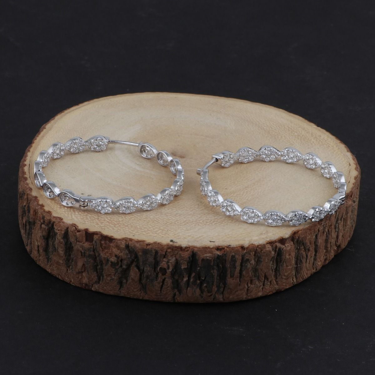 3.6 TCW Solid 18 Kt White Gold SI Clarity HI Color Diamond Handmade Hoop Earrings