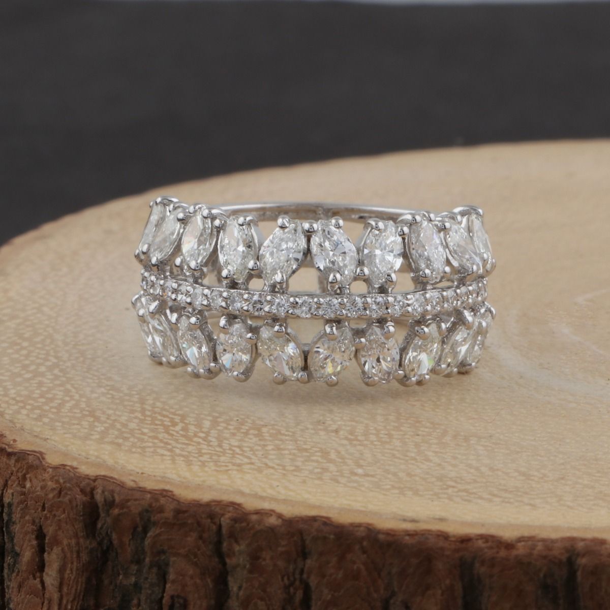 2.1 TCW Solid 18Kt White Gold SI Clarity HI Color Diamond Promise Eternity Band Ring