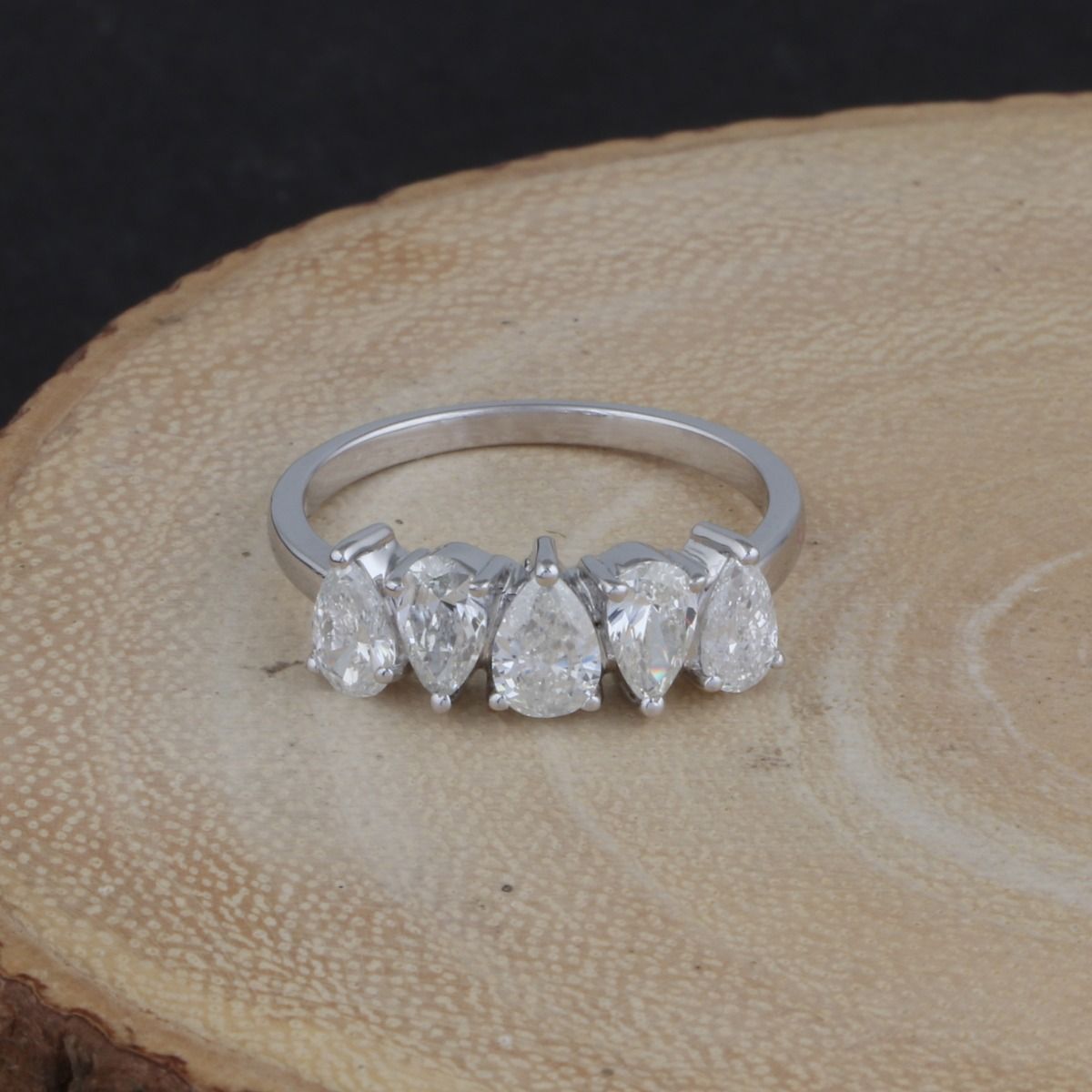 Pear Shaped 1.25 TCW SI/HI Diamond Solid 18 Kt White Gold Promise Ring