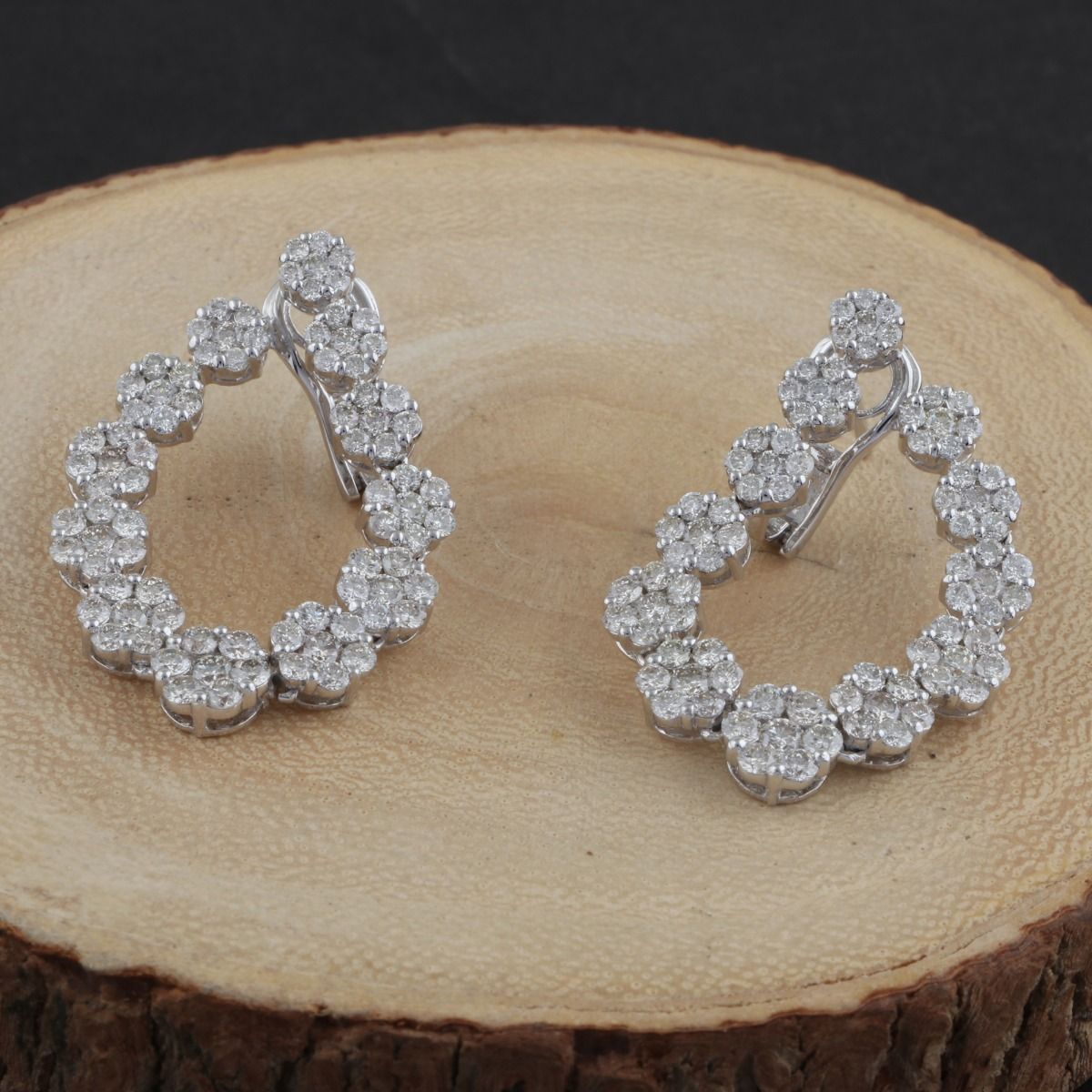 4.9 TCW Solid 14 Kt White Gold SI Clarity HI Color Pave Diamond Handmade Clip On Earrings