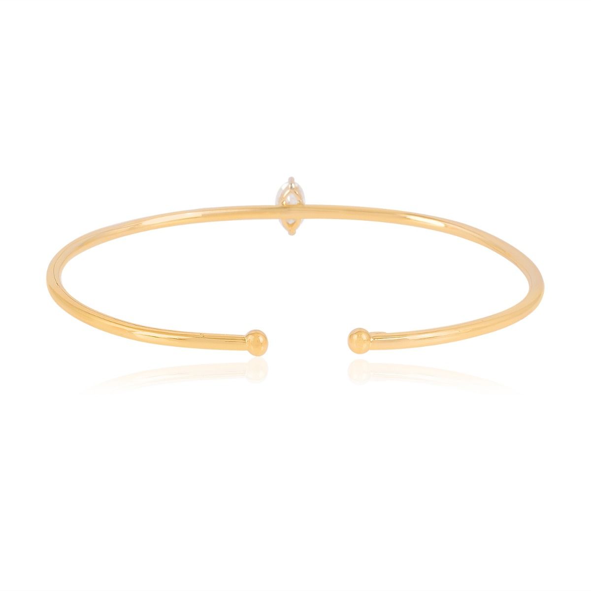 One Marquise Shaped SI/HI Diamond 0.47 TCW Solid 14 Kt Yellow Gold Bangle Bracelet