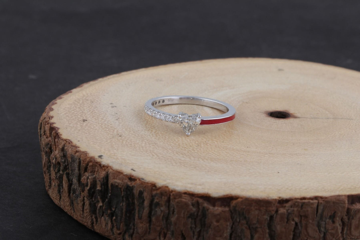 Heart Shaped SI Clarity HI Color Diamond 0.51 TCW Solid 14 Kt White Gold Red Enamel Promise Ring