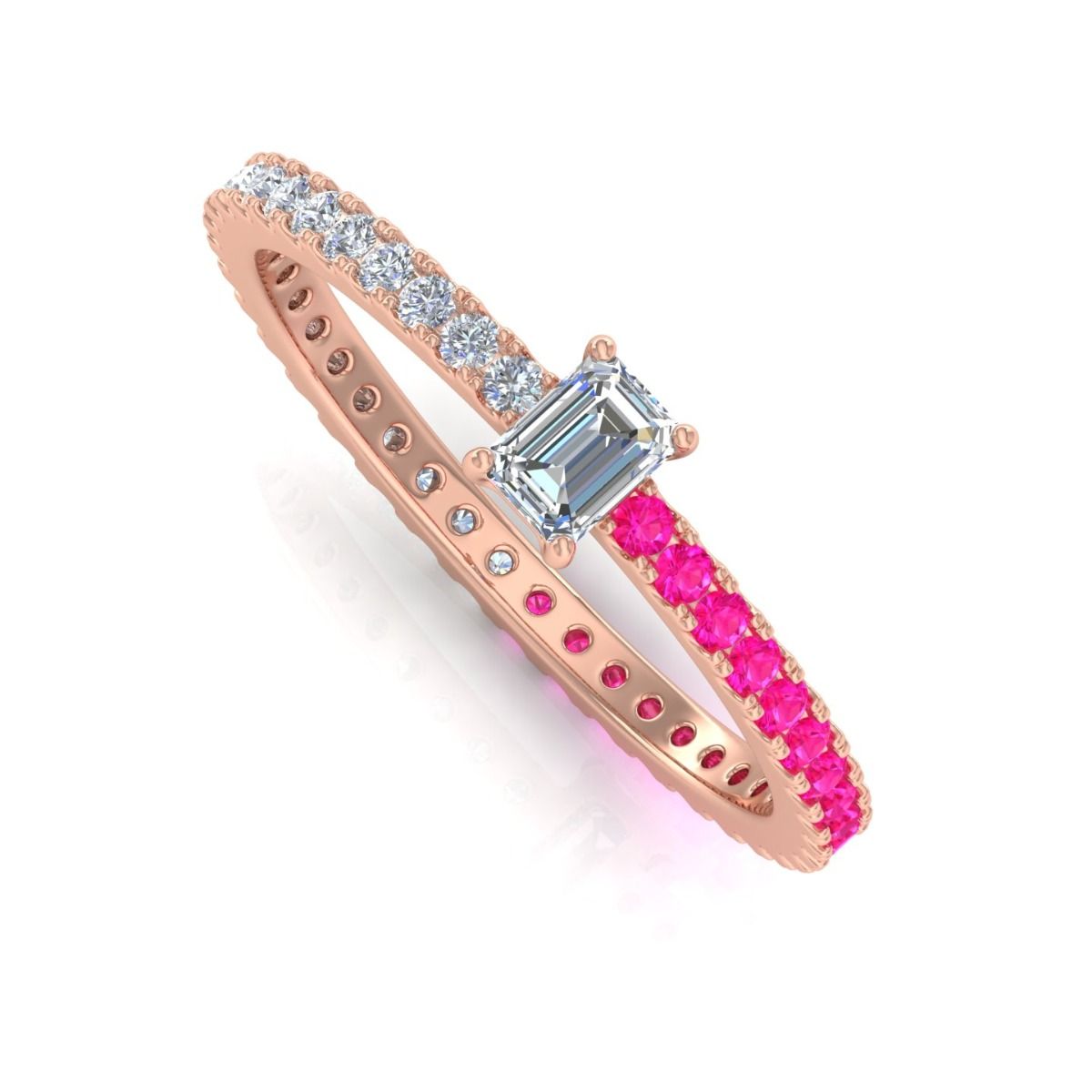 Solid 14Kt Gold SI Clarity HI Color Baguette Diamond Pink Sapphire Gemstone Ring Jewelry