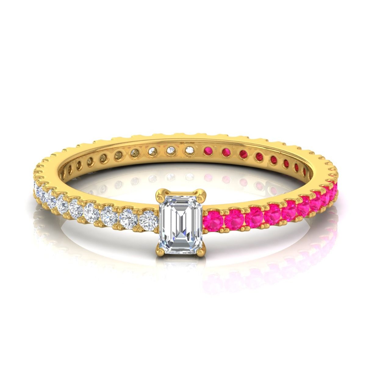 Solid 14Kt Gold SI Clarity HI Color Baguette Diamond Pink Sapphire Gemstone Ring Jewelry