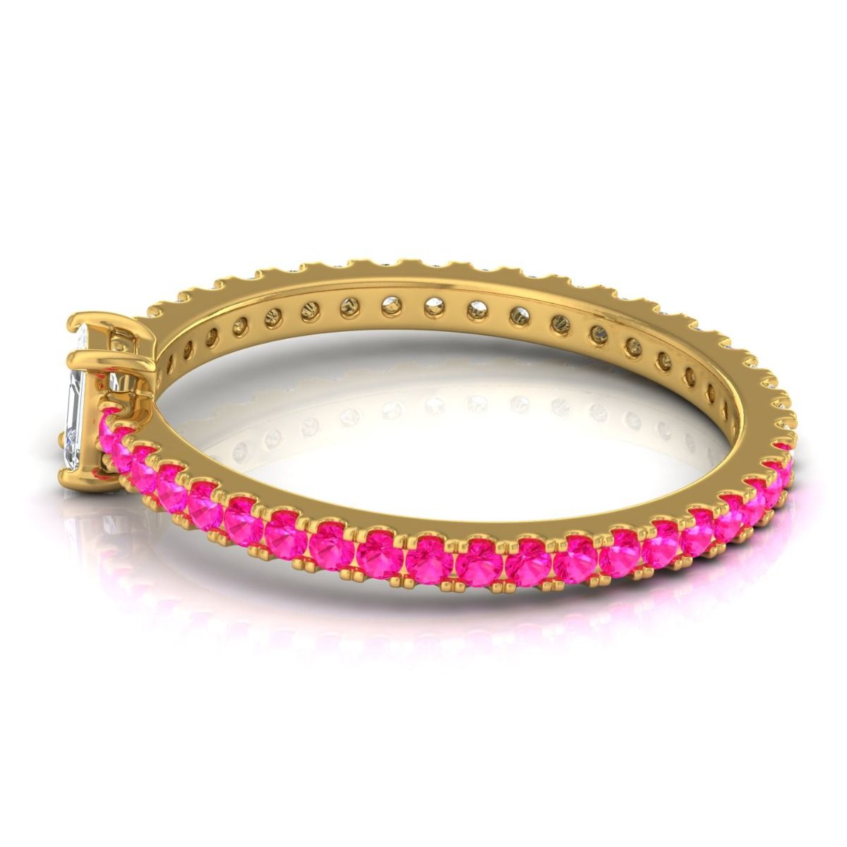 Solid 14Kt Gold SI Clarity HI Color Baguette Diamond Pink Sapphire Gemstone Ring Jewelry