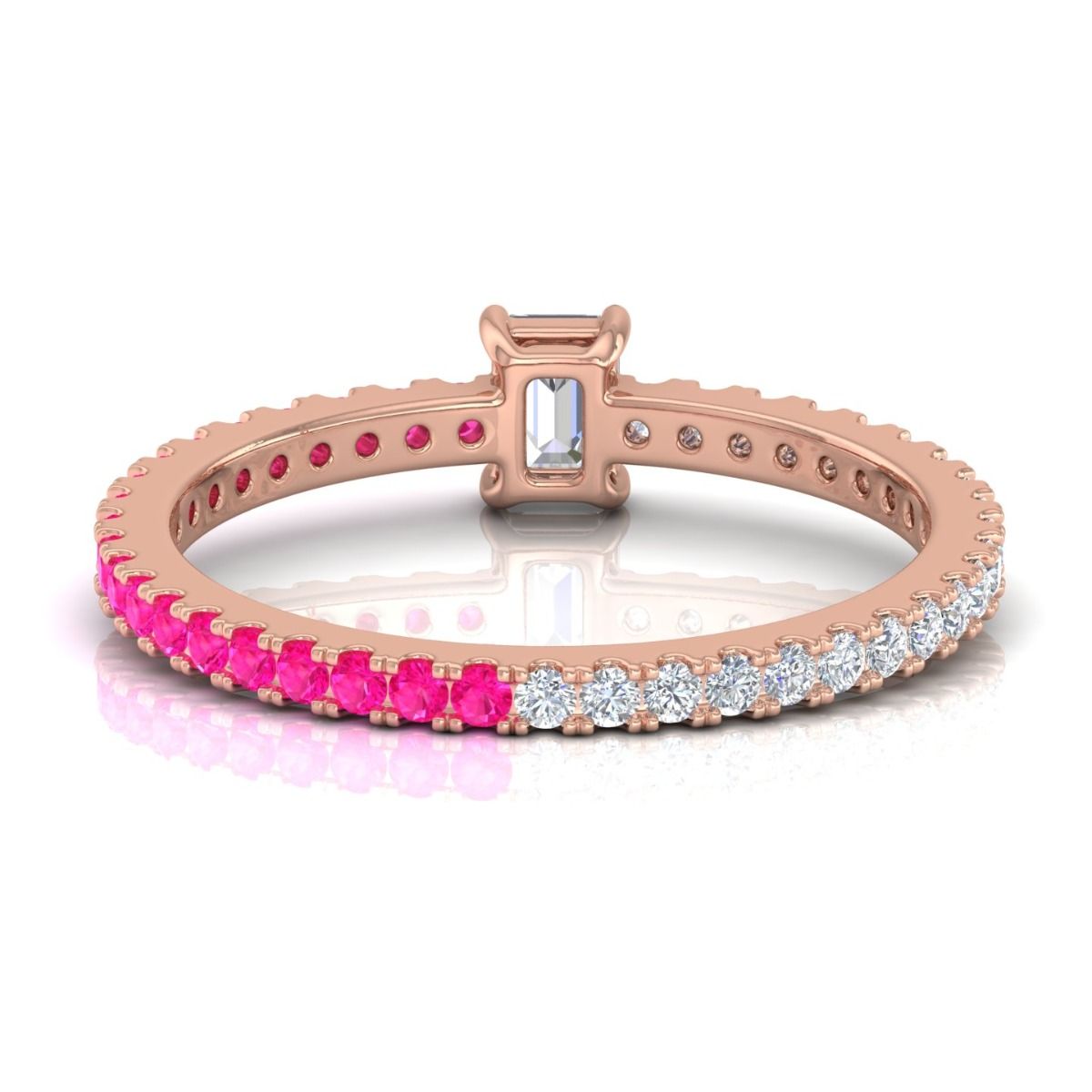Solid 14Kt Gold SI Clarity HI Color Baguette Diamond Pink Sapphire Gemstone Ring Jewelry
