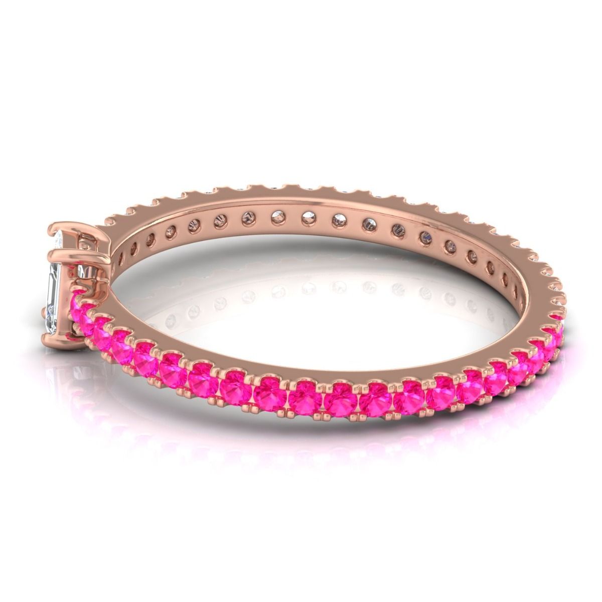 Solid 14Kt Gold SI Clarity HI Color Baguette Diamond Pink Sapphire Gemstone Ring Jewelry