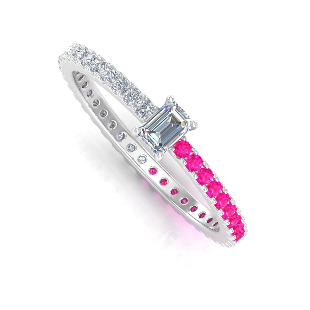 Solid 14Kt Gold SI Clarity HI Color Baguette Diamond Pink Sapphire Gemstone Ring Jewelry