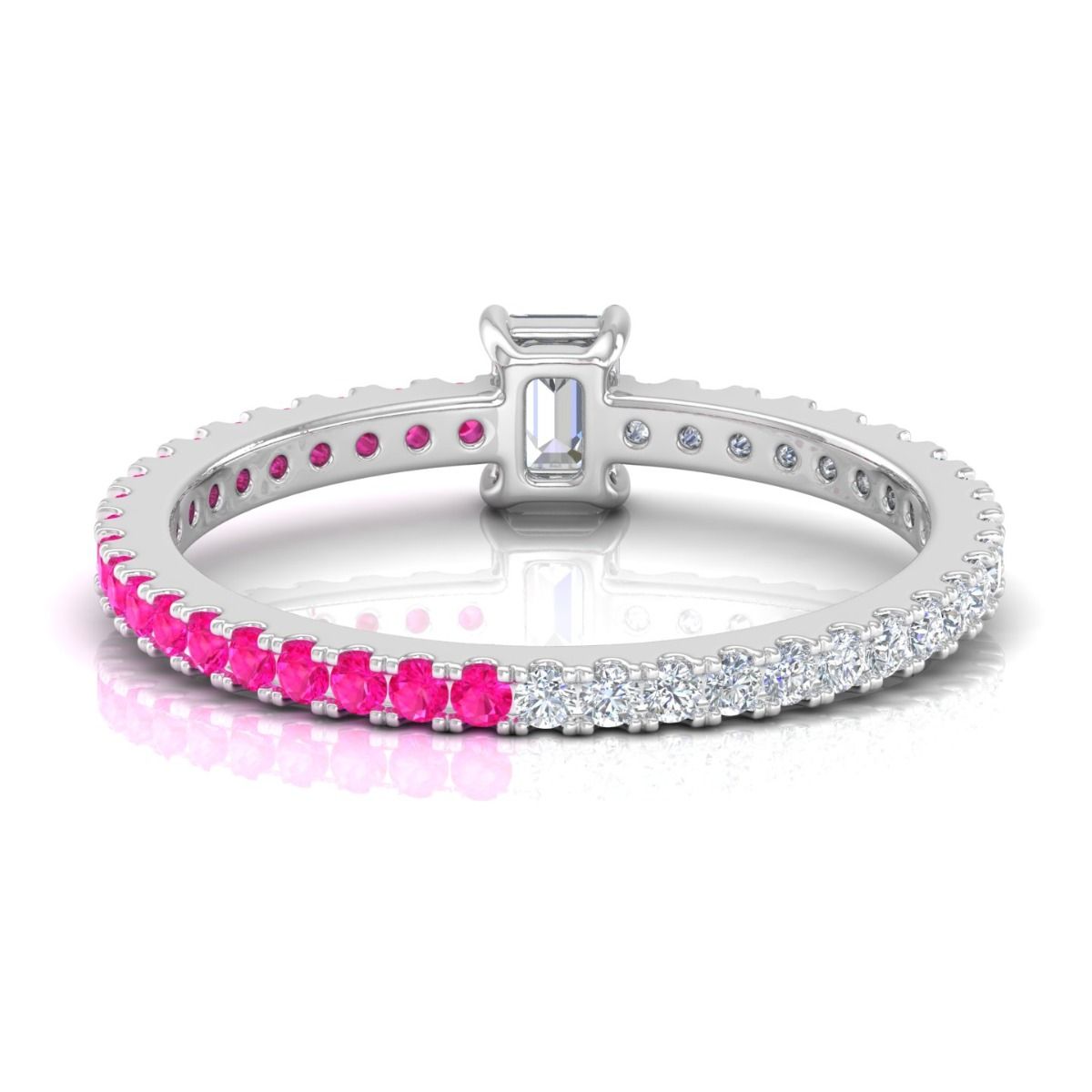 Solid 14Kt Gold SI Clarity HI Color Baguette Diamond Pink Sapphire Gemstone Ring Jewelry