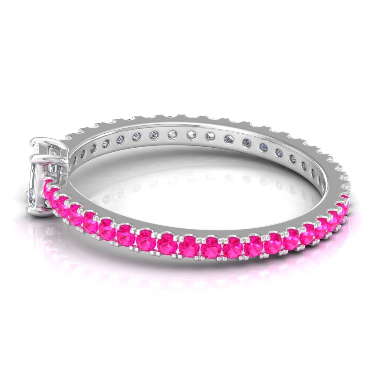Solid 14Kt Gold SI Clarity HI Color Baguette Diamond Pink Sapphire Gemstone Ring Jewelry