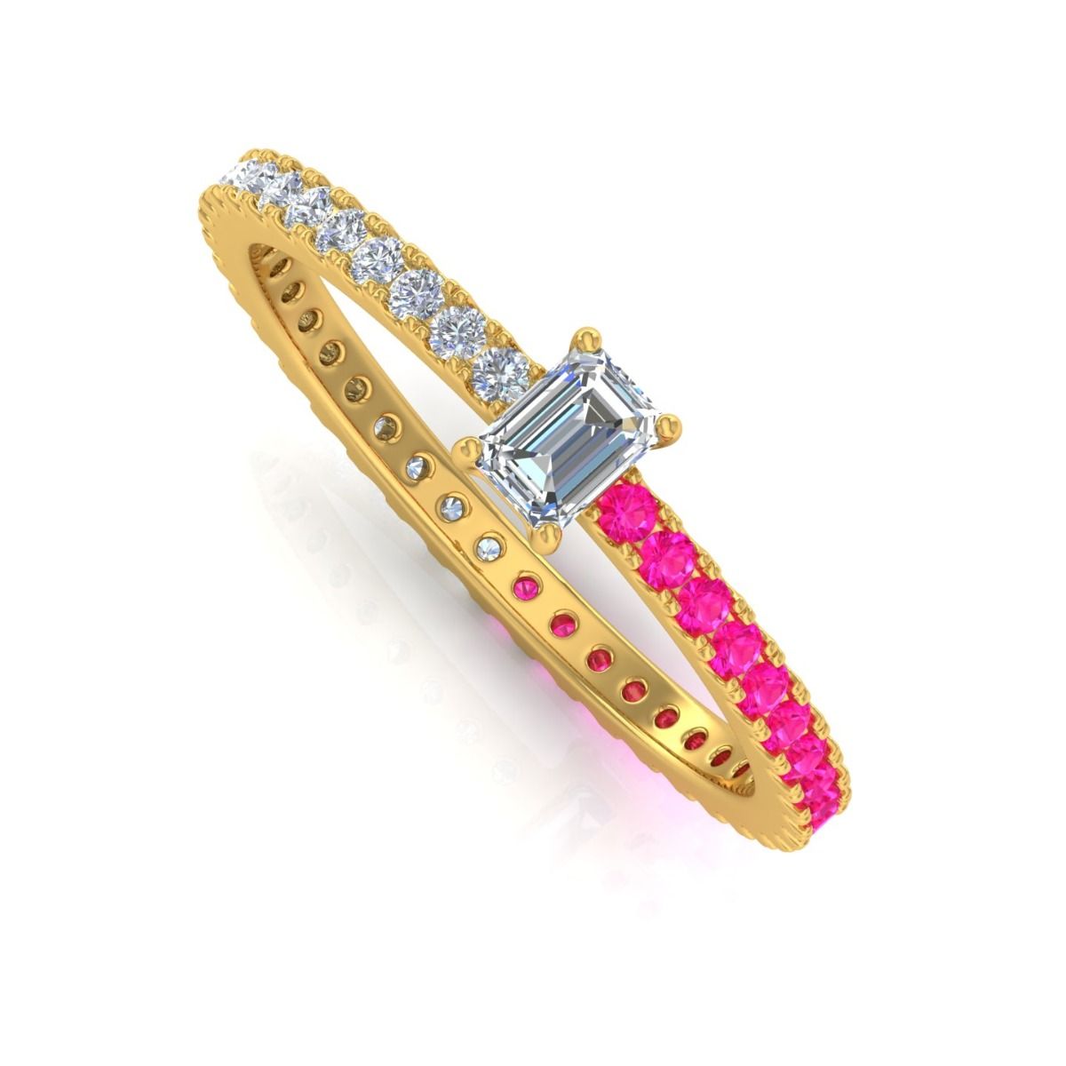 Solid 14Kt Gold SI Clarity HI Color Baguette Diamond Pink Sapphire Gemstone Ring Jewelry