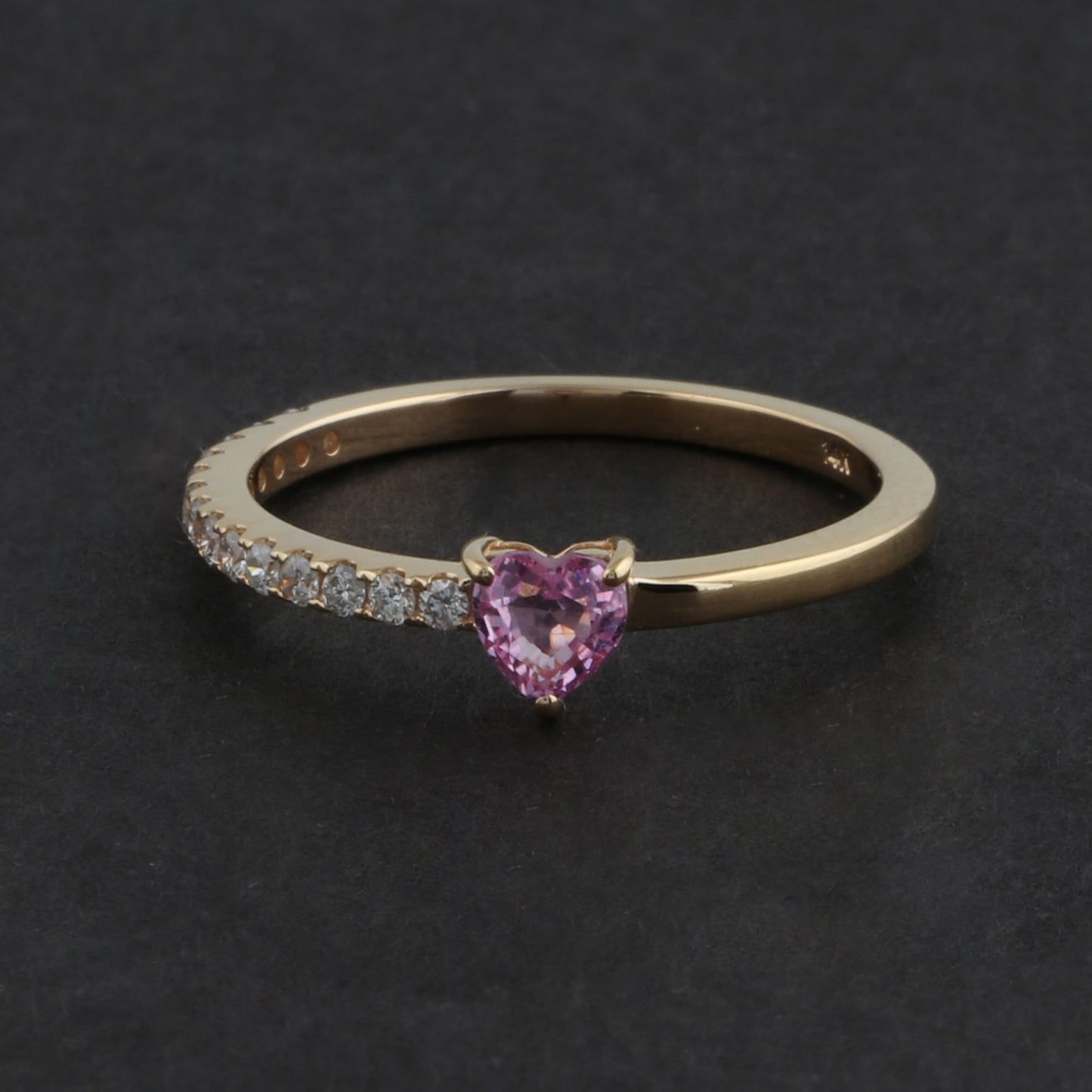 Solid 14Kt Yellow Gold SI Clarity HI Color Heart Shaped Pink Sapphire Diamond Promise Ring