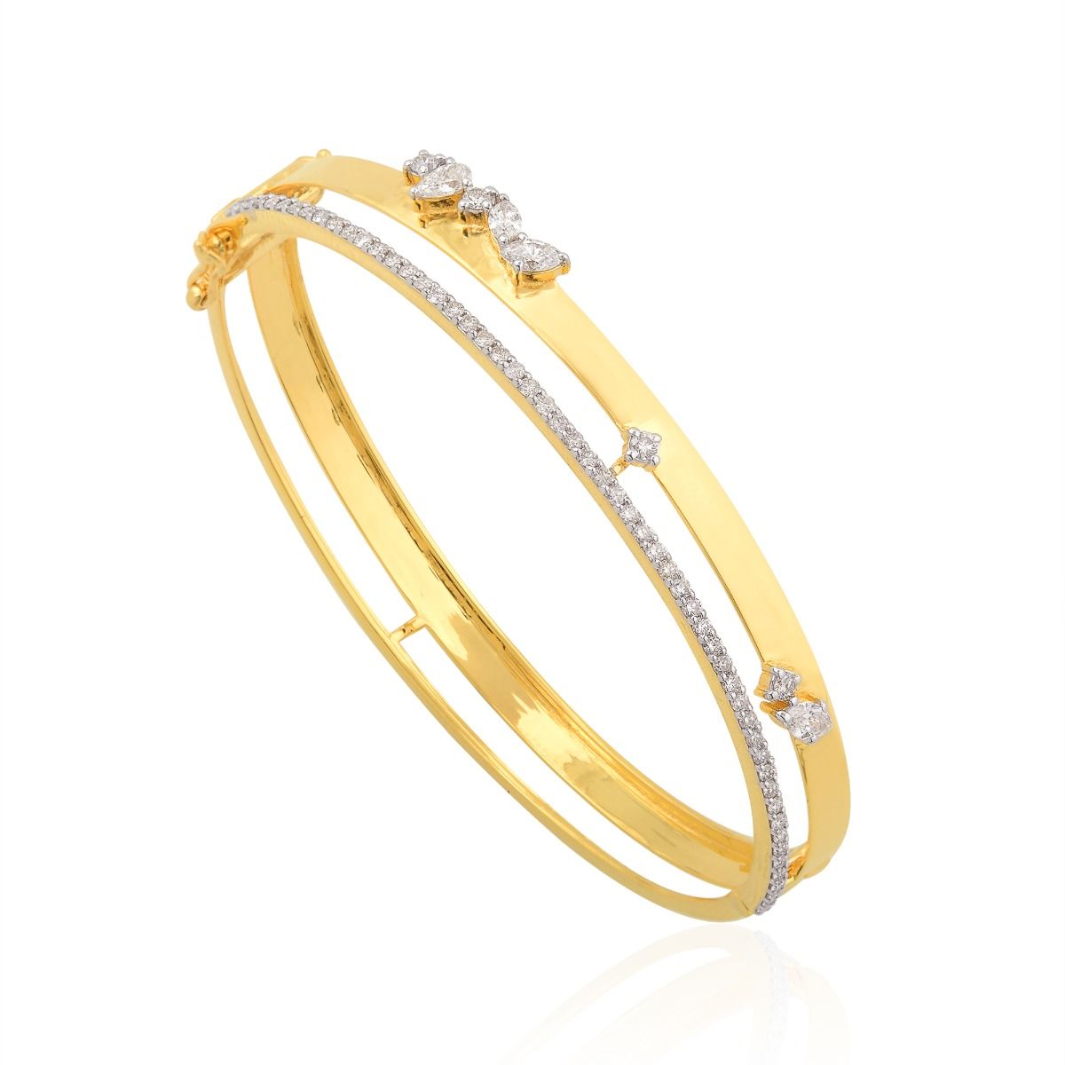 Natural 1.30 Ct SI Clarity HI Color Diamond Bangle Bracelet 18k Yellow Gold |Party Wear Bangle| Gift for Her|