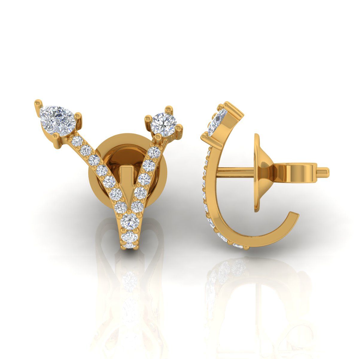 0.79 TCW Solid 18 Kt Gold SI Clarity HI Color Pave Diamond Handmade Stud Earrings