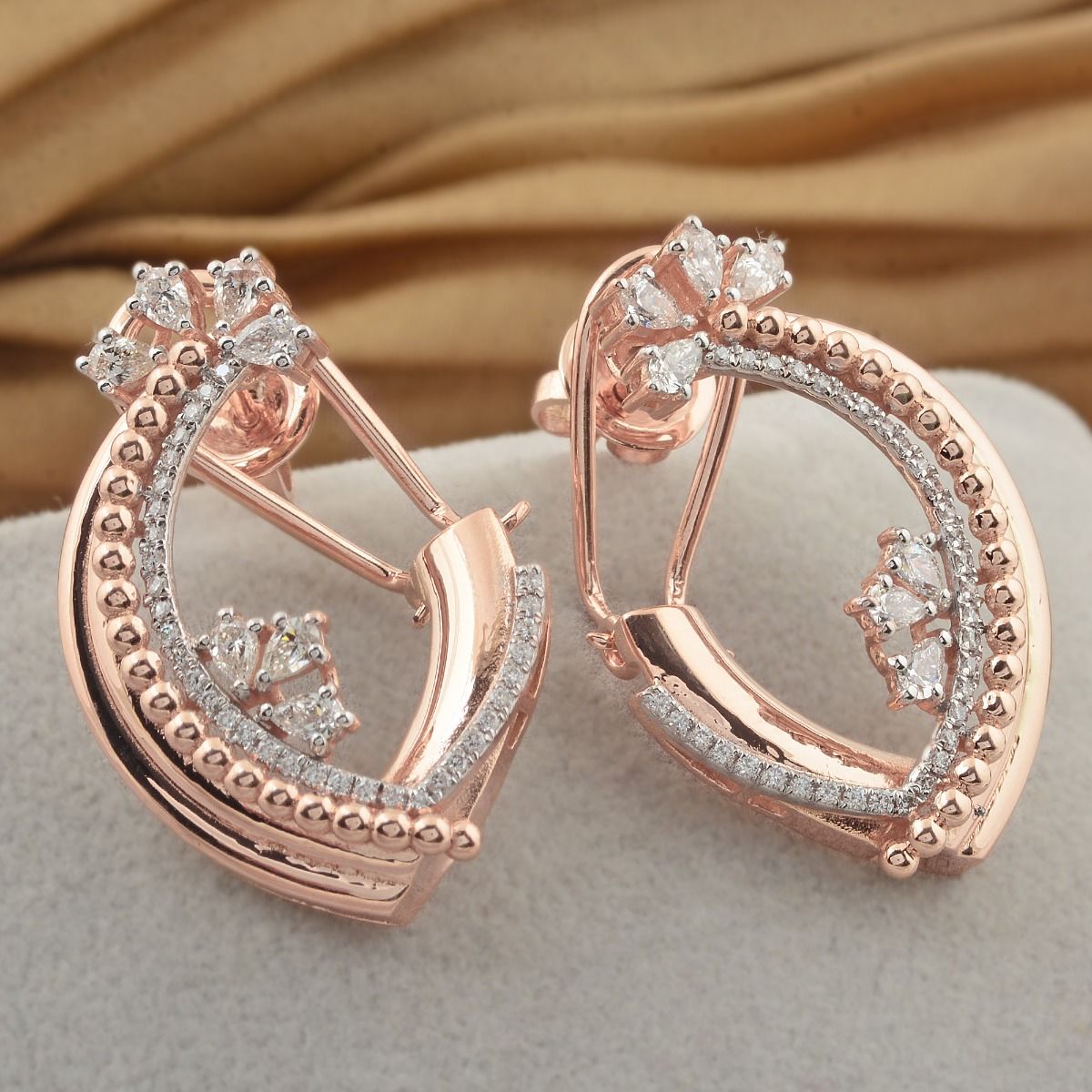 1.03 TCW SI Clarity HI Color Diamond 18k ROse Gold Semi Hoop Earring |Pair Of Semi Hoop Earrings |Diamond Earrings |Gift For Her |Jewelry For Women