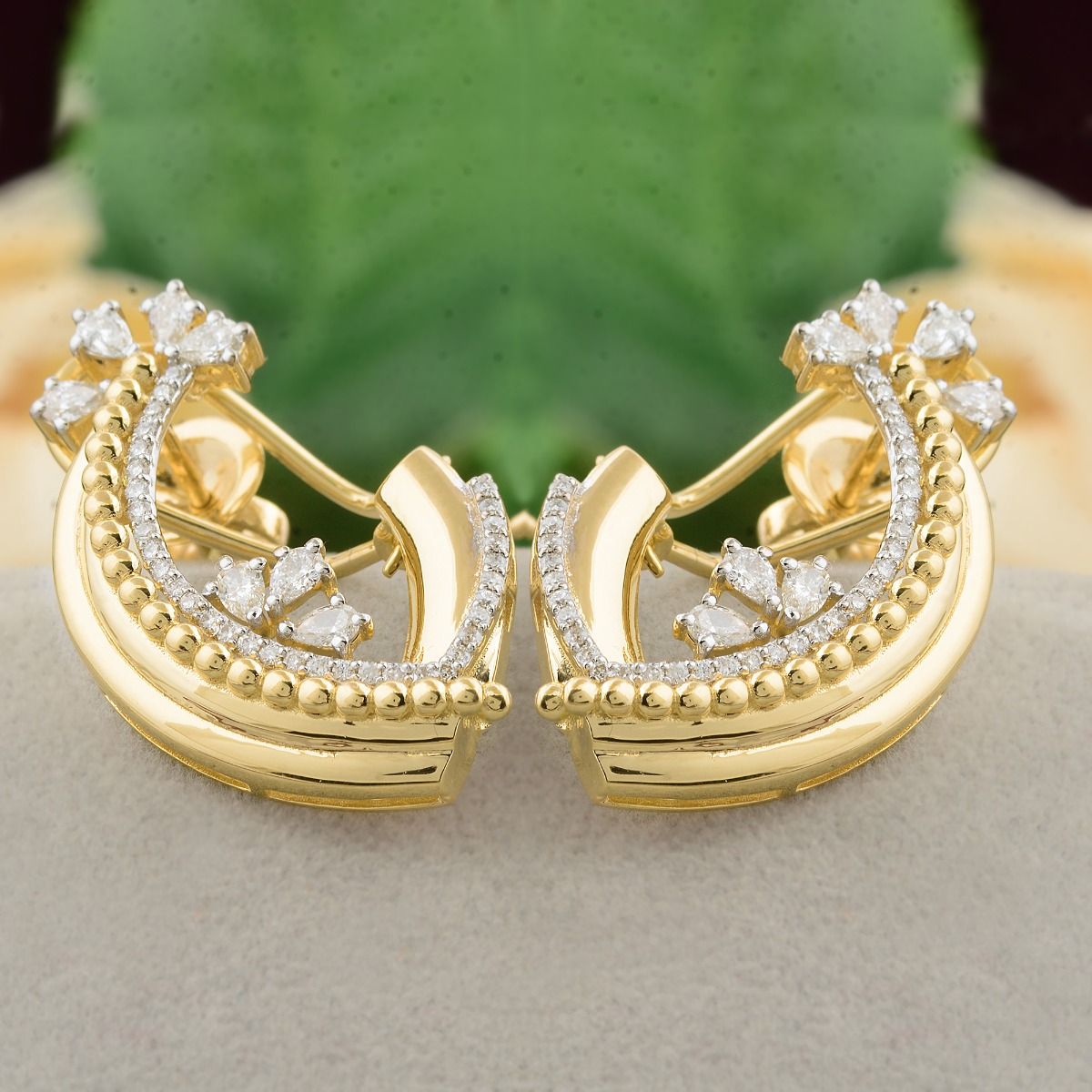 18k Yellow Gold 1.10 TCW SI Clarity HI Color Diamond Semi Hoop Earrings |Jewelry For Women |Gift For Her |Birthday Gift
