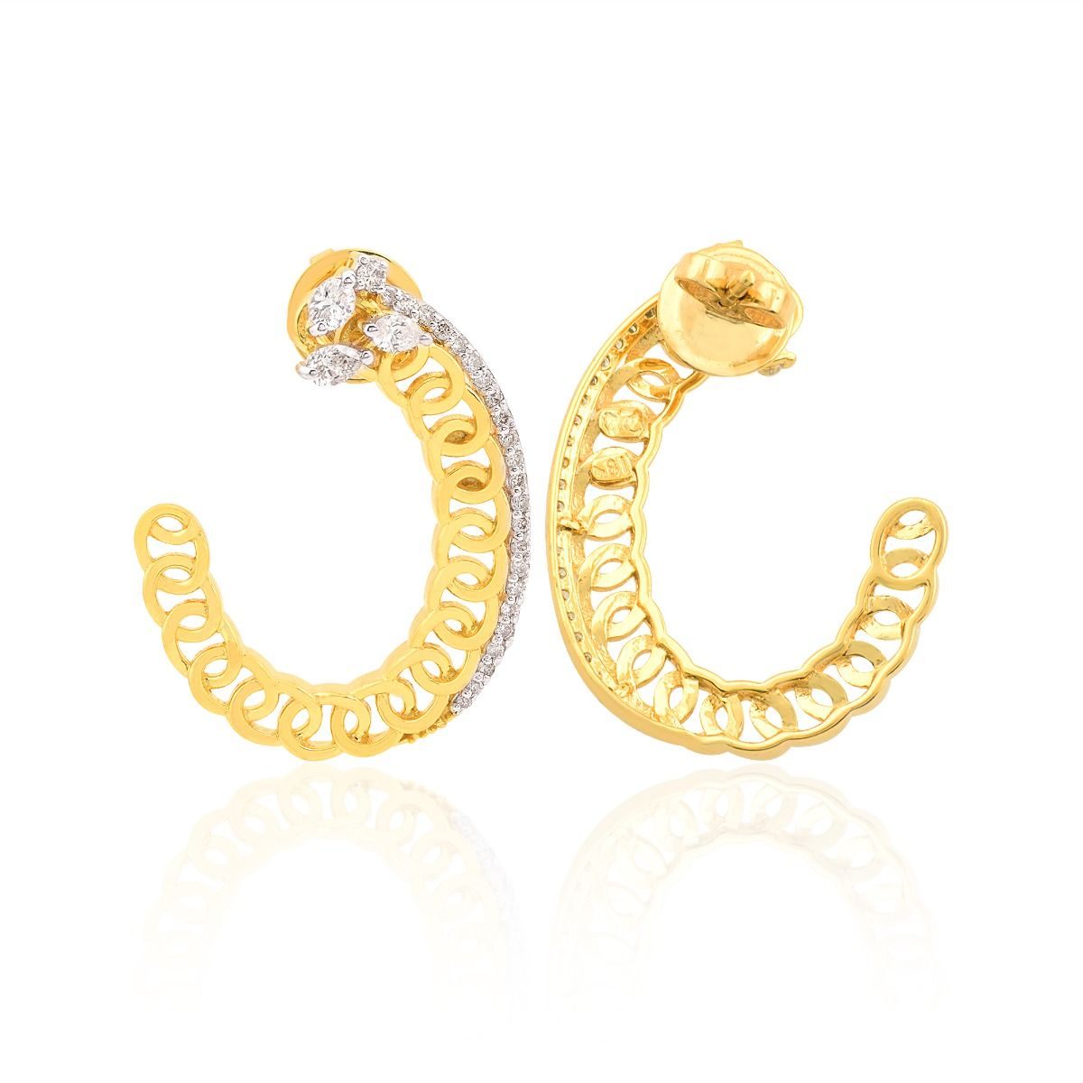 0.62 TCW HI Color SI Clarity Diamond Cuff Earrings 18k Yellow Gold Curb Chain Style Jewelry | Christmas Gift For Her