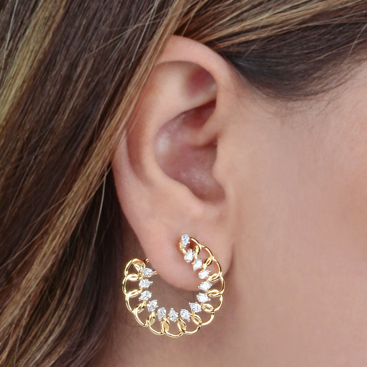 1.35 TCW SI Clarity HI Color Diamond Curb Chain Marquise Shape Diamond Hoop Earring |Jewelry For Women |Pair Of Hoop Earrings |Anniversary Gift For Her