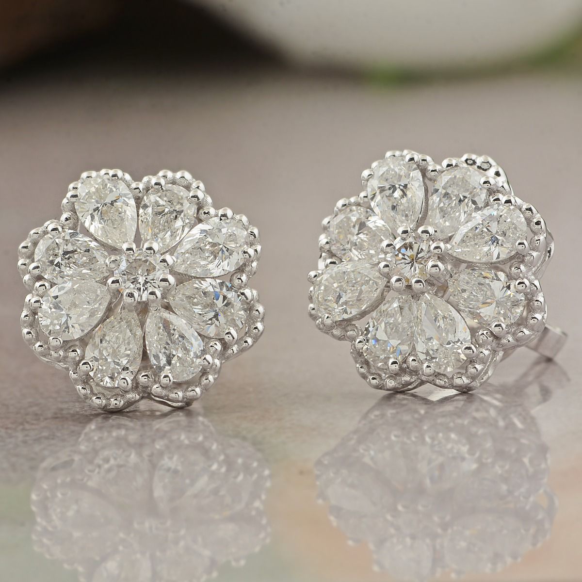 18k White Gold 2.35 TCW SI Clarity HI Color Diamond Flower Design Stud Earrings |Pair Of Studs |Jewelry For Women |Anniversary Gift |Gift For Her |Gift For Women