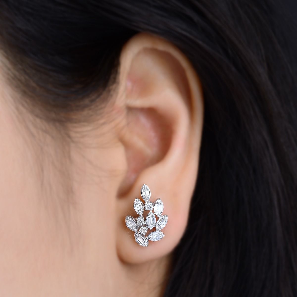 18k Whiet Gold 0.80 Carats SI Clarity HI Color Diamond Marquise Shape Floral Stud Earring jewelry For Women