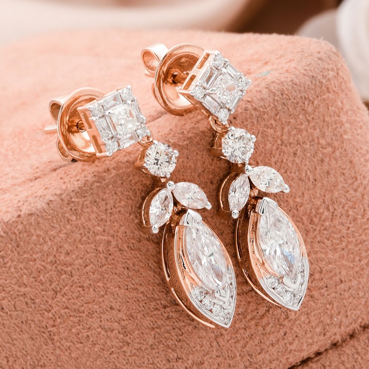 18k Rose Gold Handmade Dangle Earring Natural 1.850 Ct. Hi Color Si Clarity Diamond Jewelry