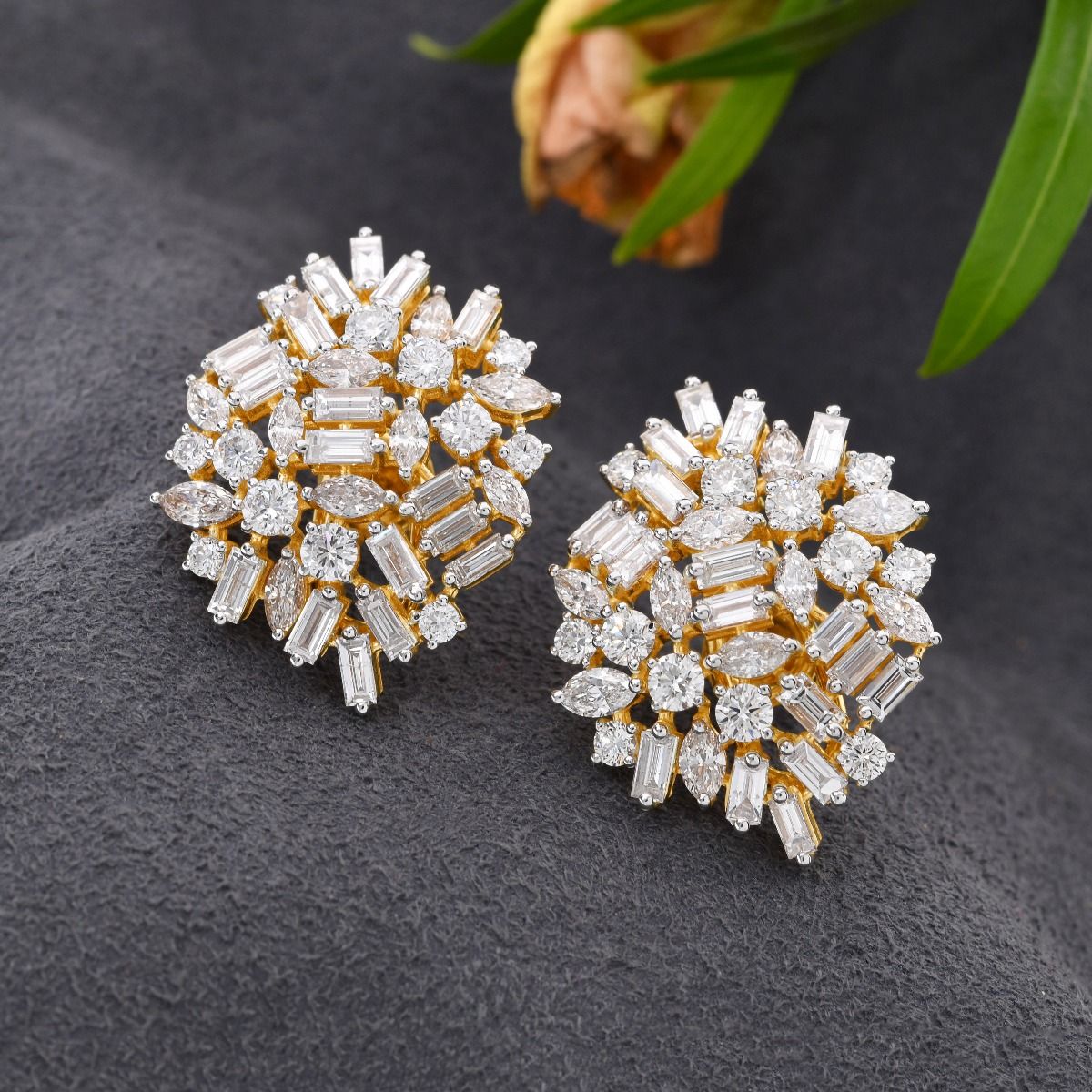 18k Yellow Gold Handmade Stud Earrings Natural 8.30 Carat Hi Color Si Clarity Diamond Jewelry