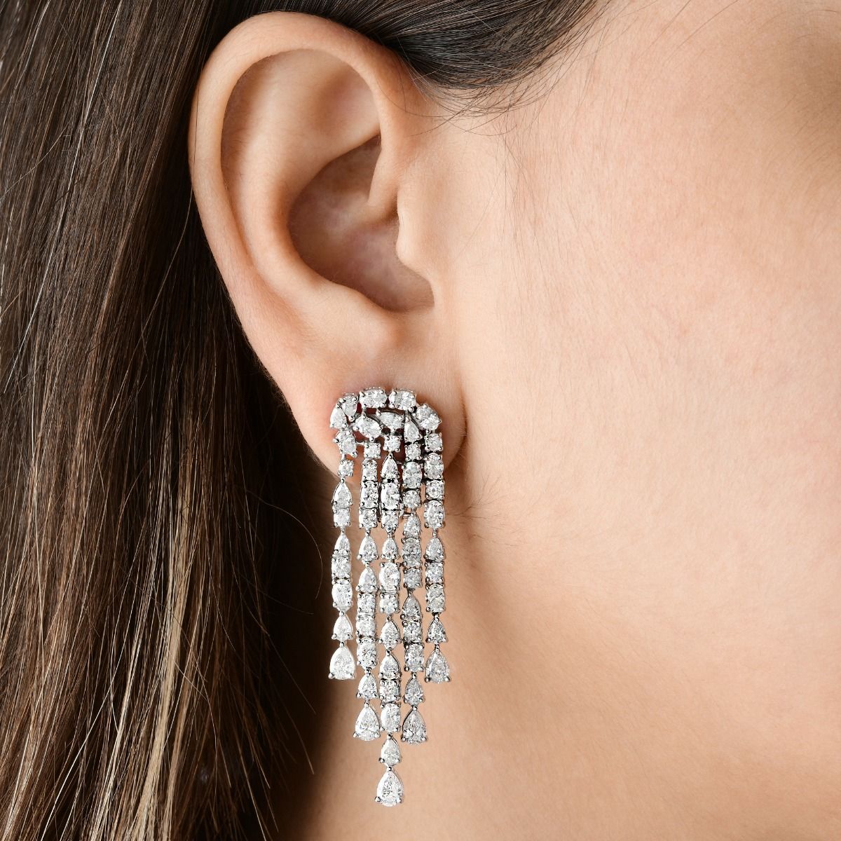 Natural 9.15 Ct HI/SI Diamond Chandelier Earrings 18k White Gold Handmade Jewelry Anniversary Gift For Her