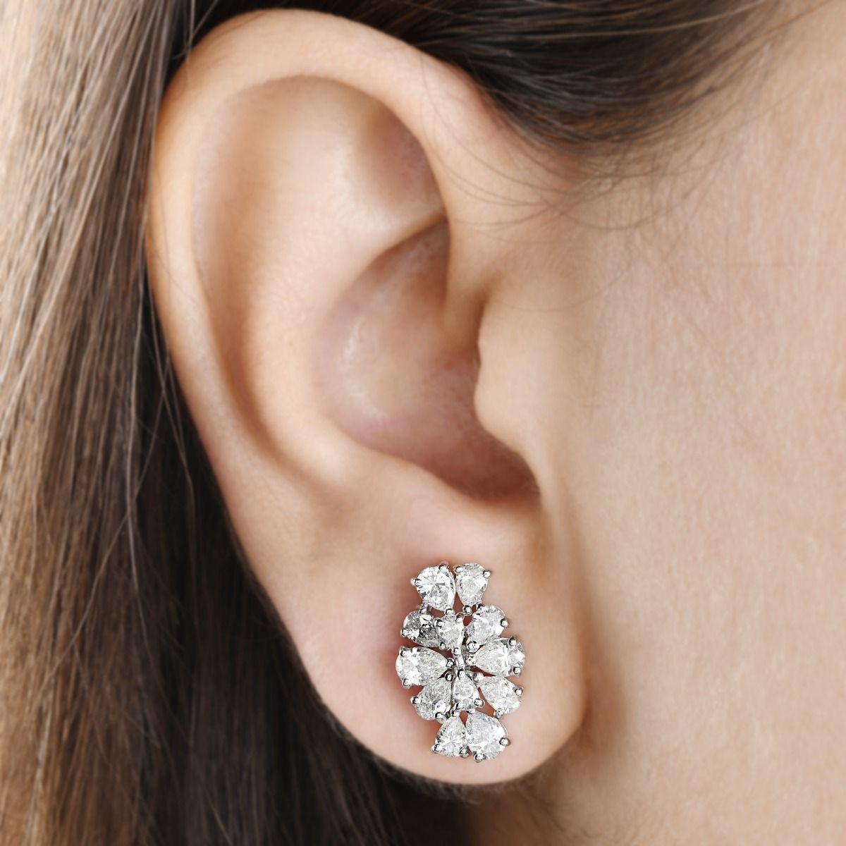 2.45 Carat HI/SI Pear Shape Diamond Solid 18k White Gold Handmade Stud Earrings Women Jewelry