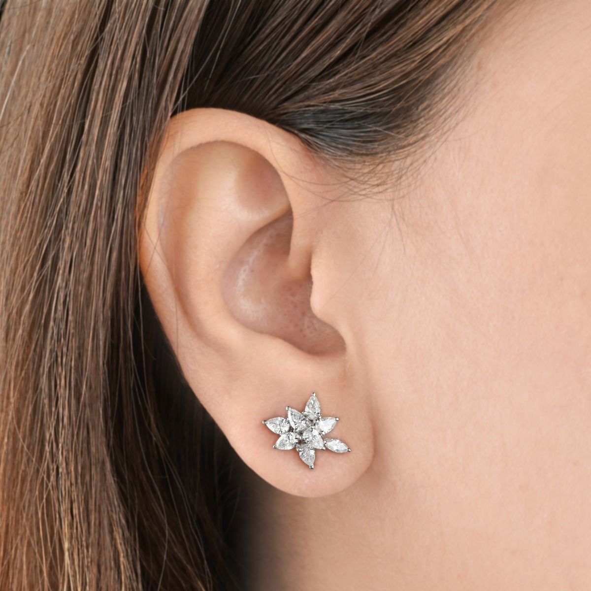 18k White Gold 1.33 Carat HI/SI Diamond Stud Earrings Handmade Party Wear Women Jewelry