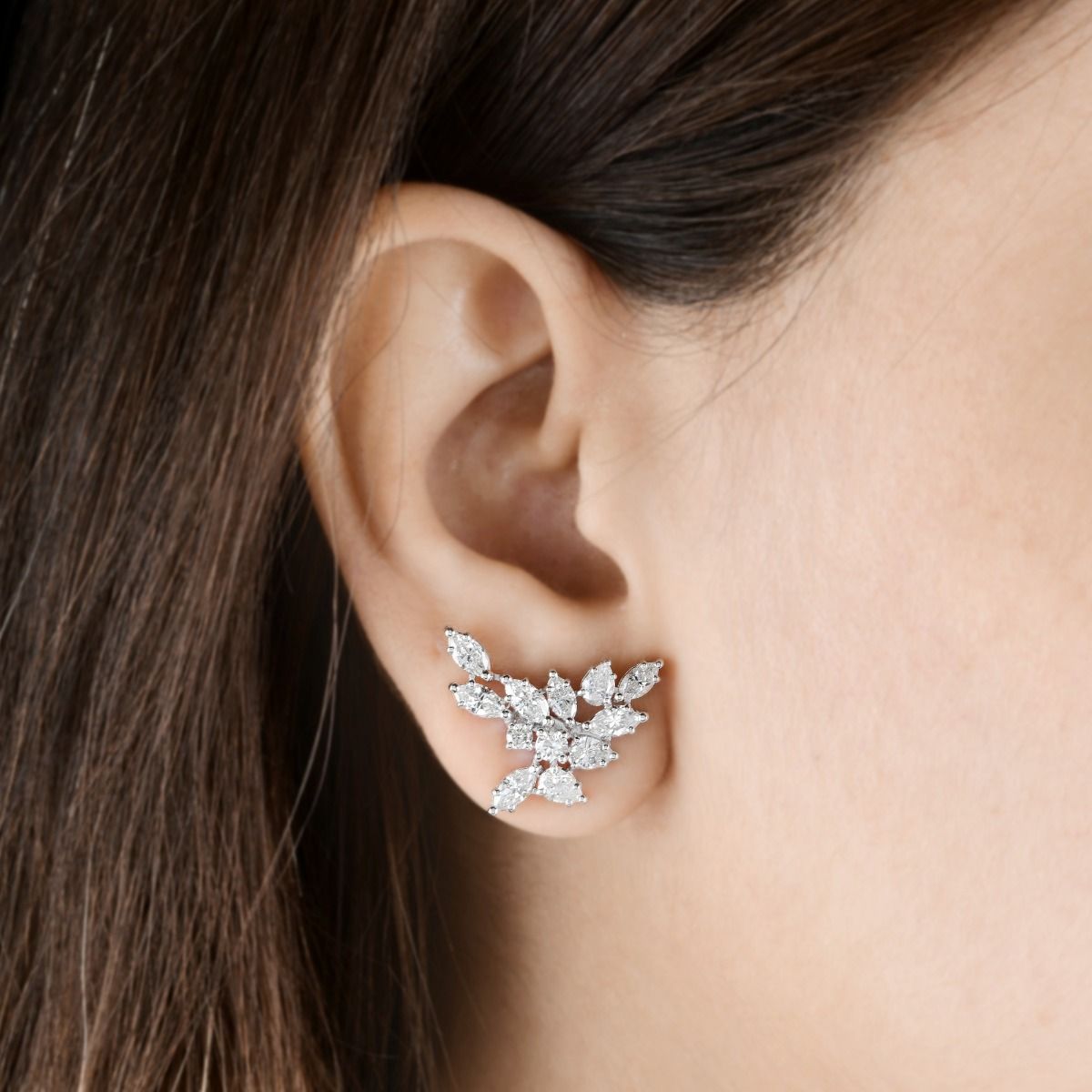 18k White Gold Handmade Stud Earrings Natural 3.16 Carat Hi Color Si Clarity Diamond Women Jewelry