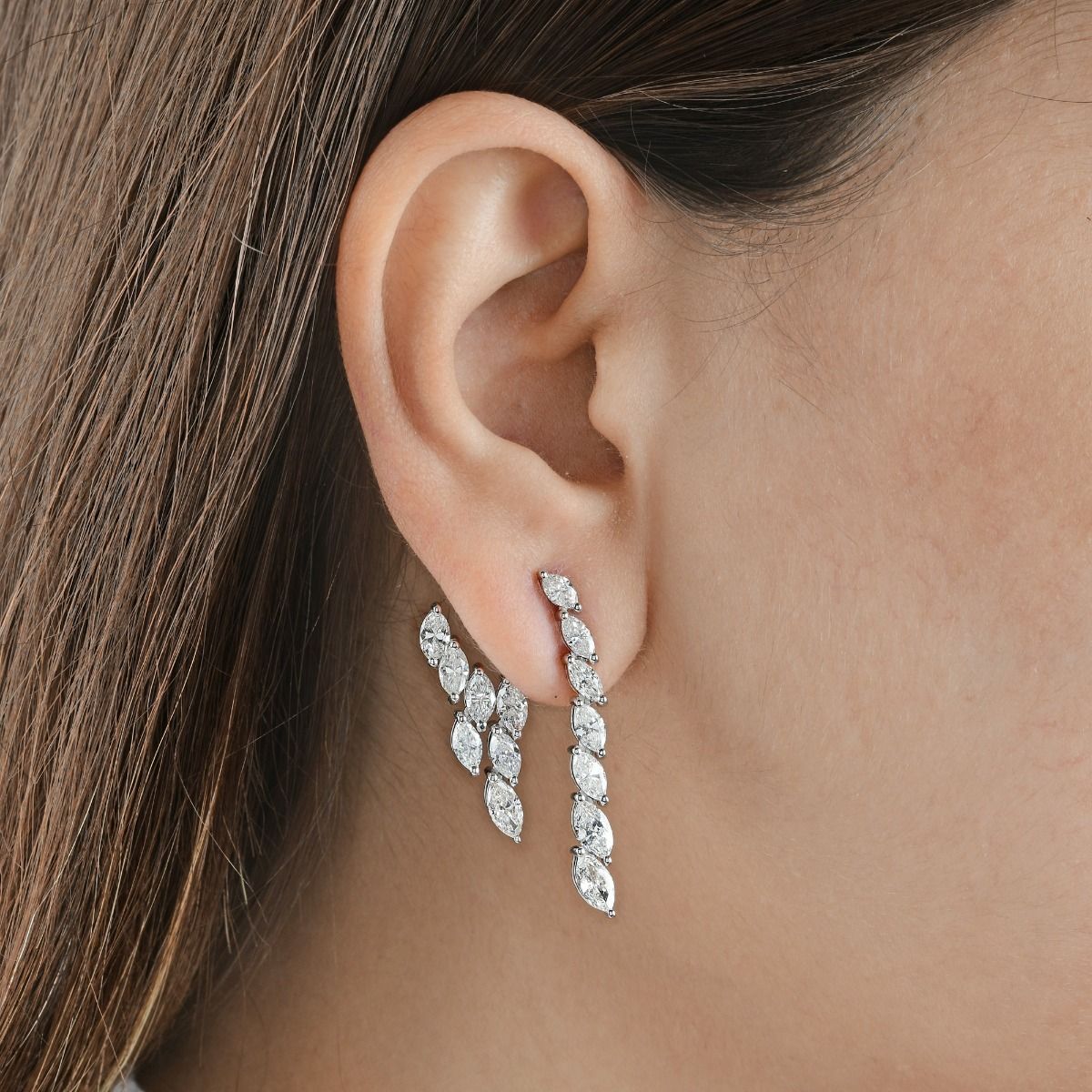 18k White Gold Handmade Earrings Natural 6.65 Carat HI Color SI Clarity Marquise Diamond Women Jewelry Anniversary Gift For Her