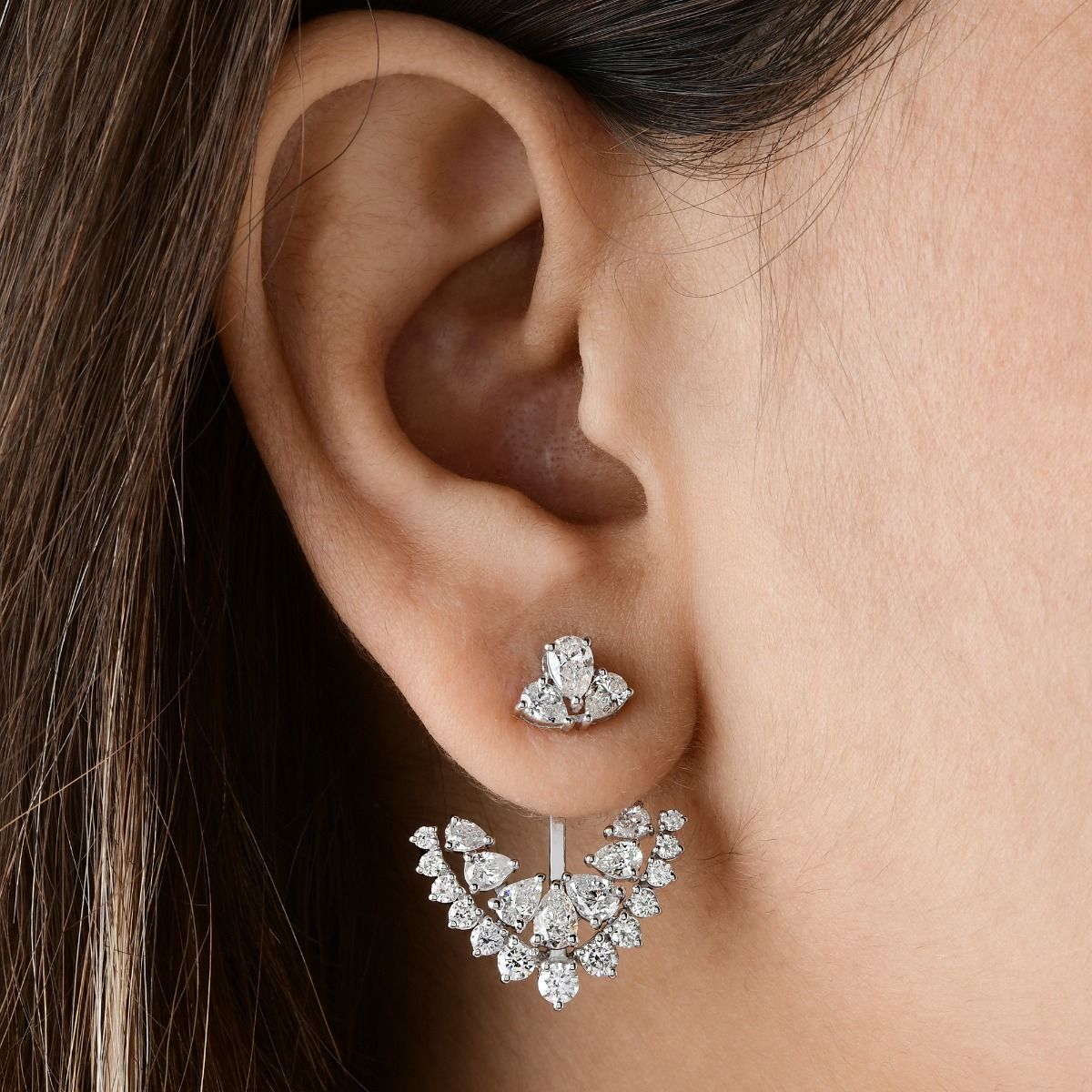 4.10 Carat HI/SI Pear & Round Shape Diamond Earrings 18k White Gold Handmade Women Jewelry