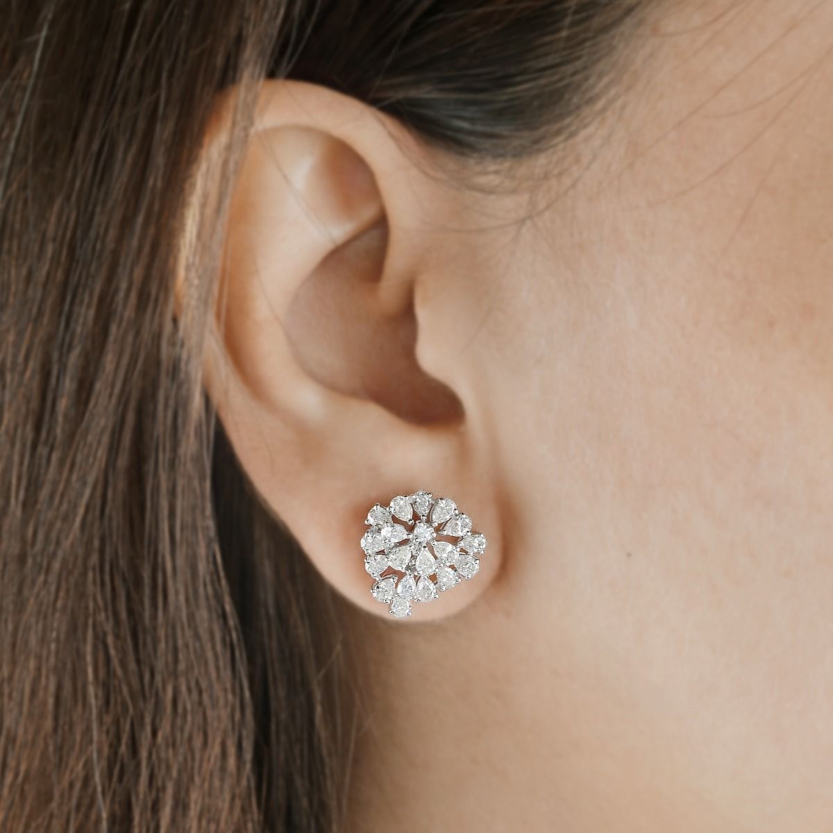 Natural 2.20 Carat HI Color SI Clarity Diamond Stud Earrings 18k White Gold Handmade Women Party Wear Jewelry