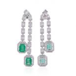 Real Emerald Solid 18 Kt White Gold SI Clarity HI Color Diamond Fine Dangle Earrings