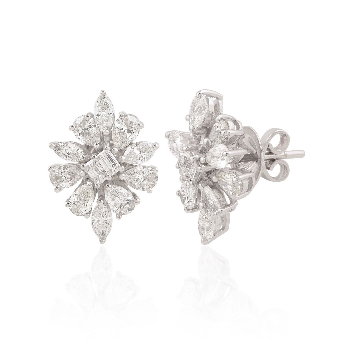 18k White Gold 2.60 TCW SI Clarity HI Color Diamond Stud Earrings |Flower Stud |Diamond Stud Earrings |Jewelry For Women |Gift For Her