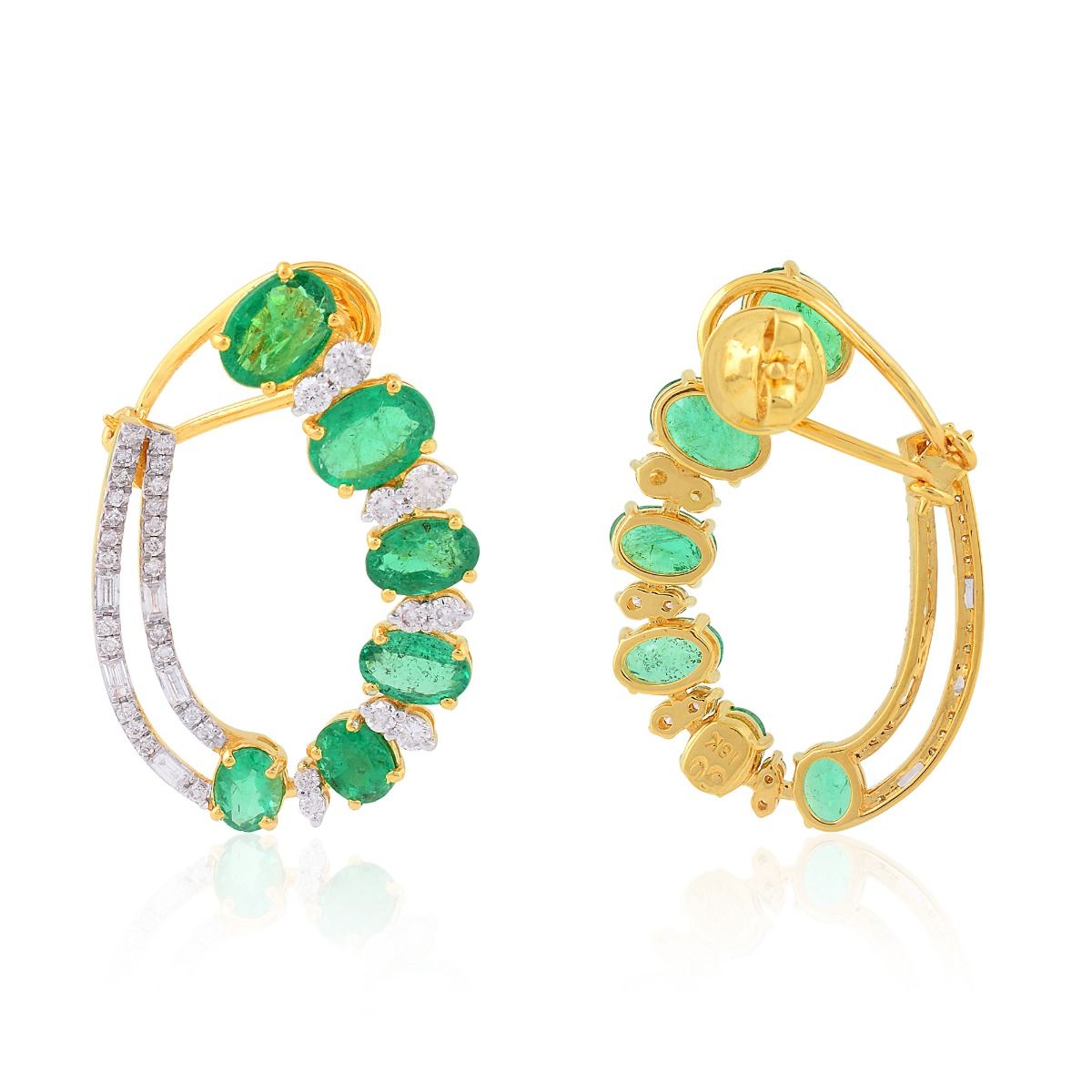 Oval Shaped Natural Emerald Solid 18 Kt Yellow Gold SI Clarity HI Color Diamond Fine Clip On Earrings
