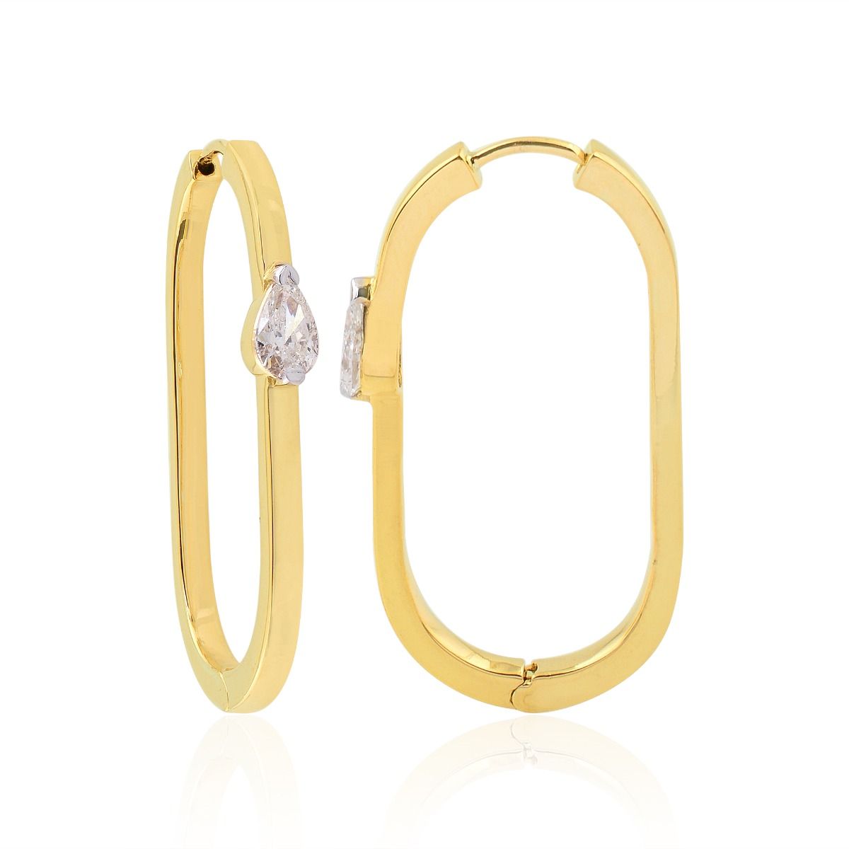 Pear Shaped SI/HI Diamond 0.82 TCW Solid 18 Kt Yellow Gold Hoop Earrings