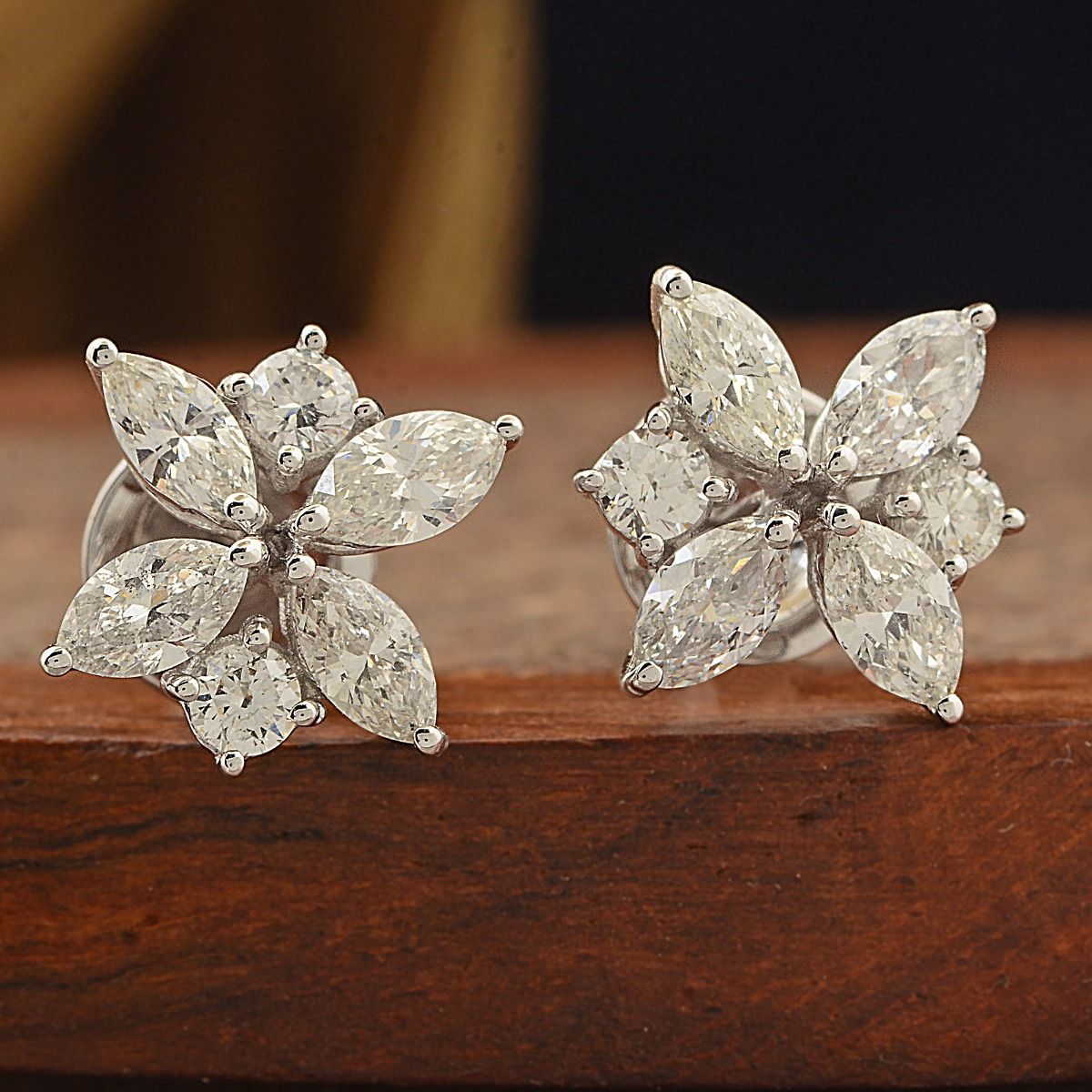 1.57 TCW SI/HI Diamond Flower Design Studs Earrings 18k White Gold Jewelry | Birthday Gift for Her