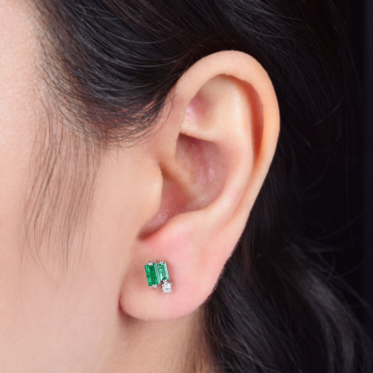 18k White Gold 0.72 TCW SI Clarity HI Color Diamond Baguette Zambian Emerald Gemstone Stud Earrings |Gift For Her| Jewelry For Women |Party Wear Stud Earrings