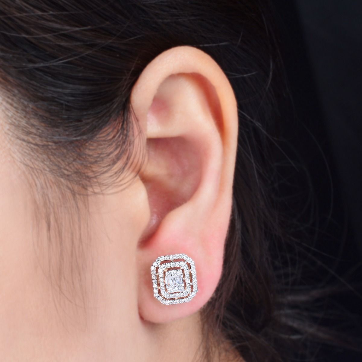 18k Rose Gold 0.80 TCW Si Clarity Hi color Diamond Hexagon Shaped Studs |Studs For Girls|Jewelry For Women |Party Wear Studs |Anniversary Gift For Her