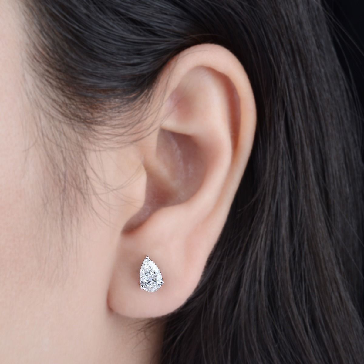 Tiny Pear Shape Stud Earrings In 1.43 Carats SI Clarity HI Color Diamond 18k White Gold Jewelry For Women , Pair Of Studs