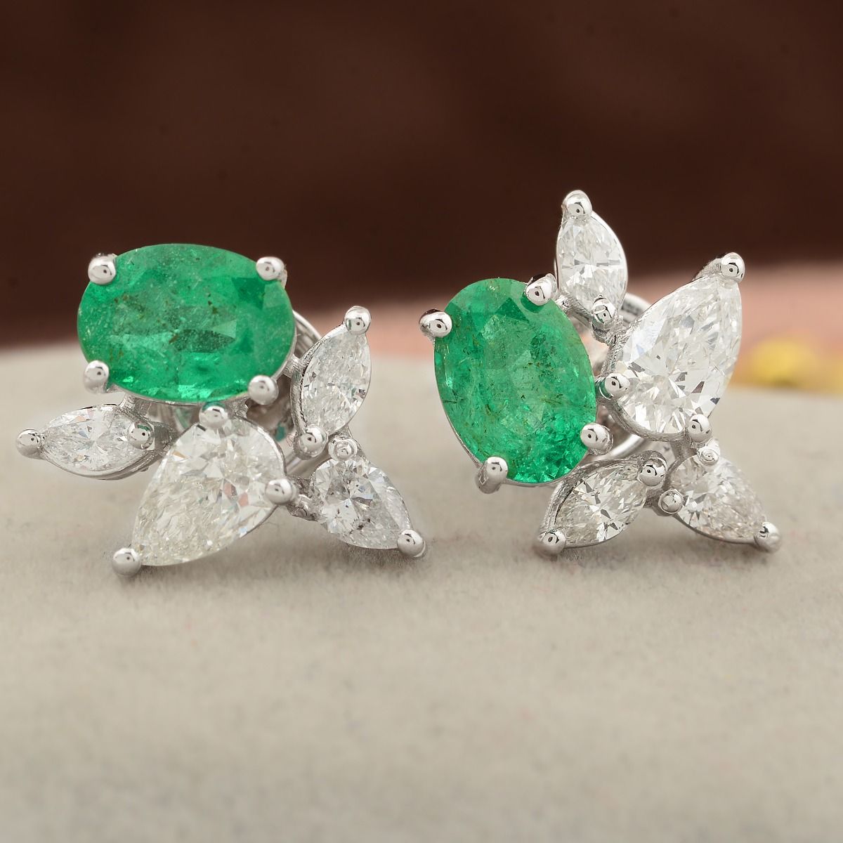 2.57 TCW Emerald Stud Earrings 18k White Gold Natural Diamond Jewelry | Anniversary Gift for her