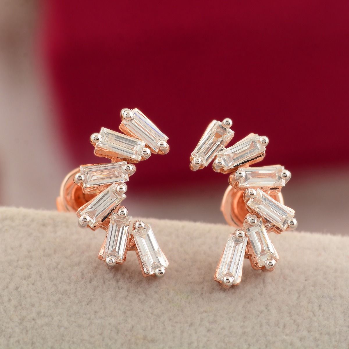 18k Rose Gold 0.85 TCW SI Clarity HI Color Baguette Diamond Stud Earrings , Jewelry For Women , Gift For Her