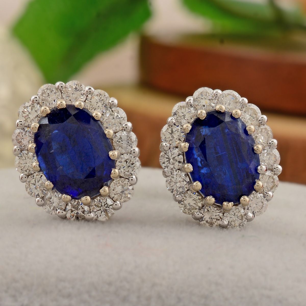 18k White Gold 4.57 TCW SI Clarity HI Color Diamond Kyanite Gemstone Srud Earrings Handmade Jewelry For Women