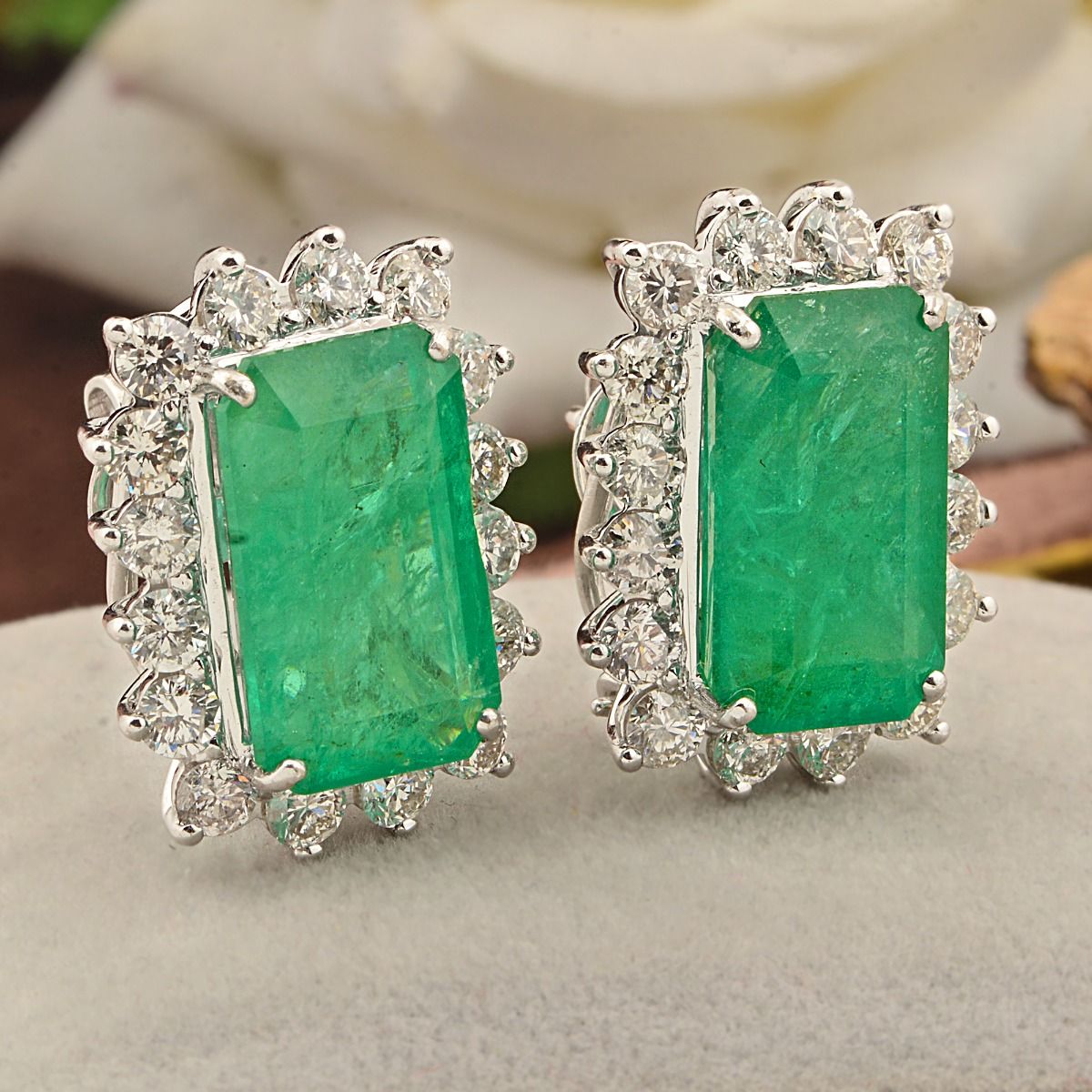 17.69 TCW Zambian Emerald Stud Earrings SI/HI Diamond Fine Jewelry | Birthday Gift for Her