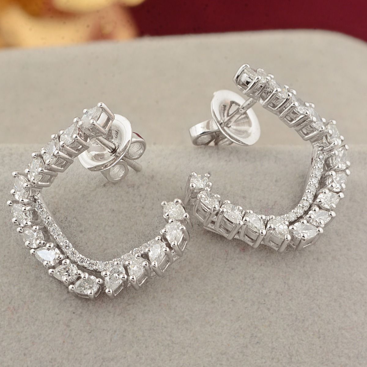 18k White Gold 1.85 CT. SI Clarity HI color Diamond Semi Hoop Earrings |Diamond Earrings |Gold Jewelry |Jewelry For Women